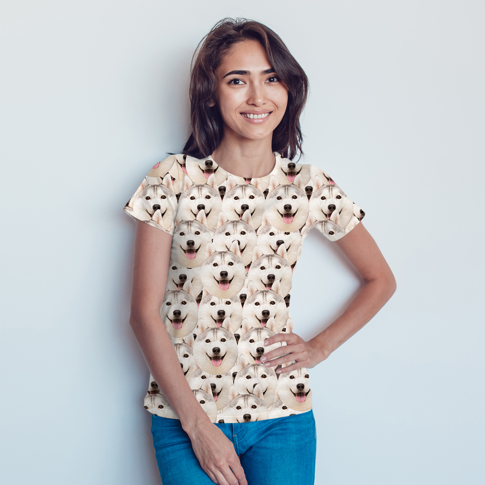 Custom Mash Face All Over Print T-shirt Love My Dog