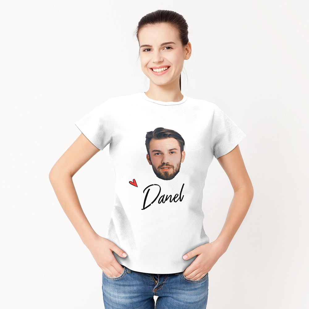 Custom Photo Name Woman T-shirt For Wedding Bride