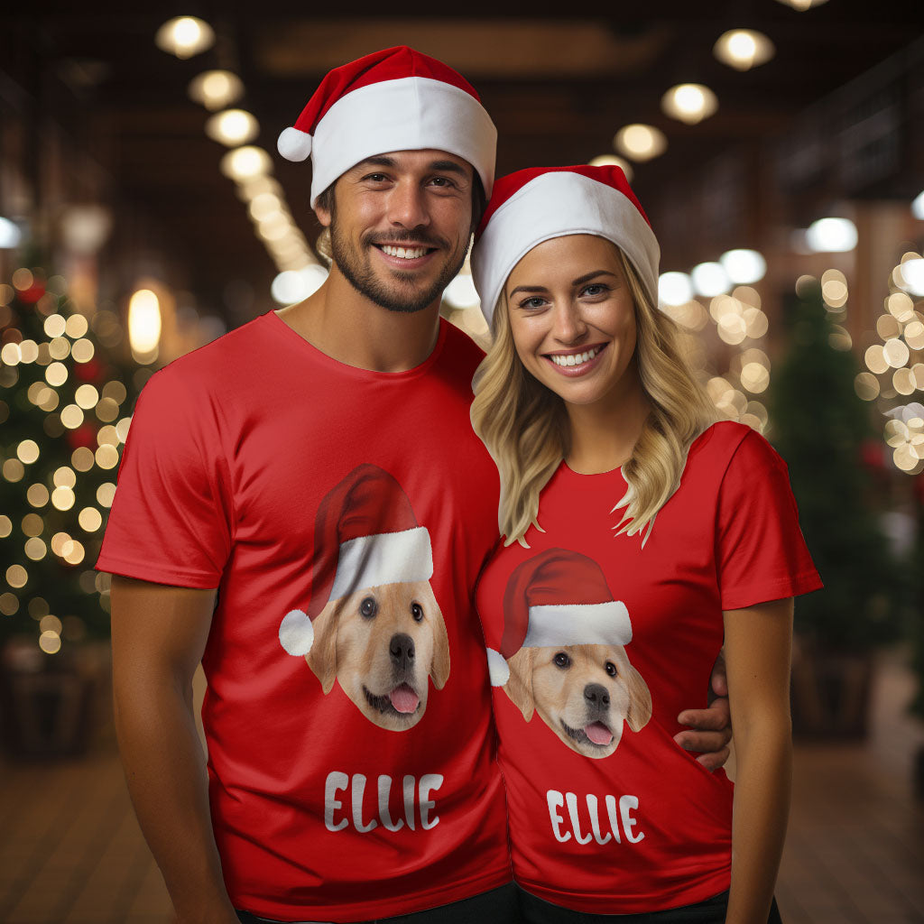 Custom Face Printed T-Shirt Personalized Pet and Name On Christmas Shirt Gifts