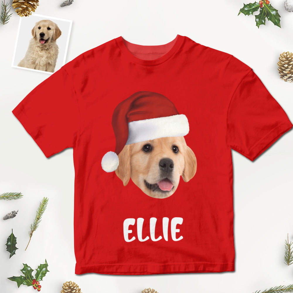 Custom Face Printed T-Shirt Personalized Pet and Name On Christmas Shirt Gifts