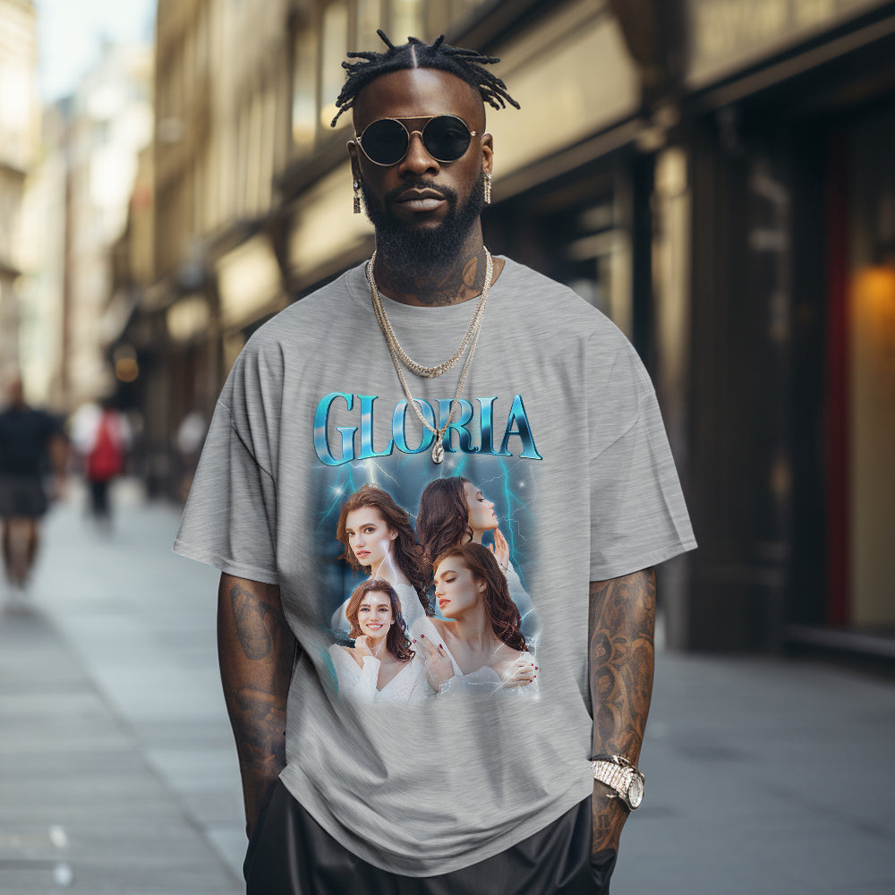 Custom Photo Vintage Tee Personalized Name T-shirt