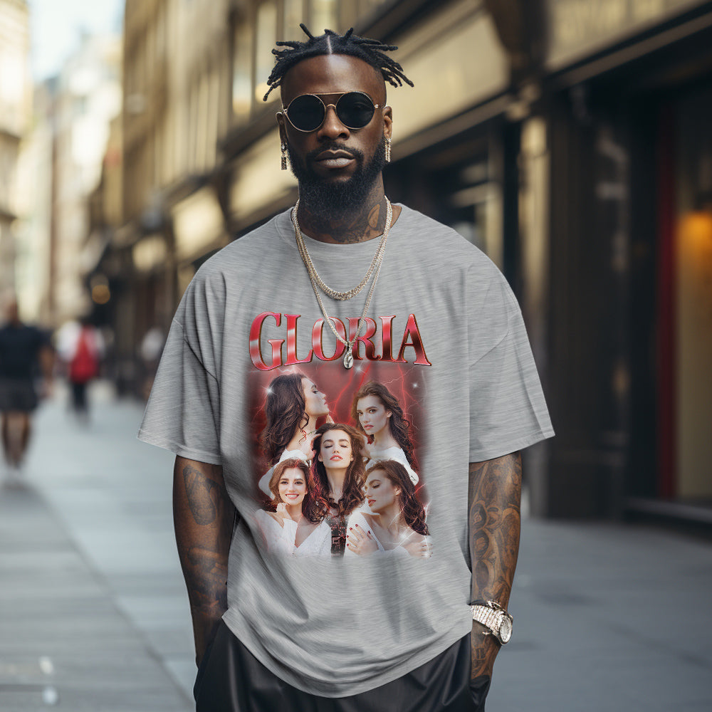 Custom Photo Vintage Tee Personalized Name T-shirt