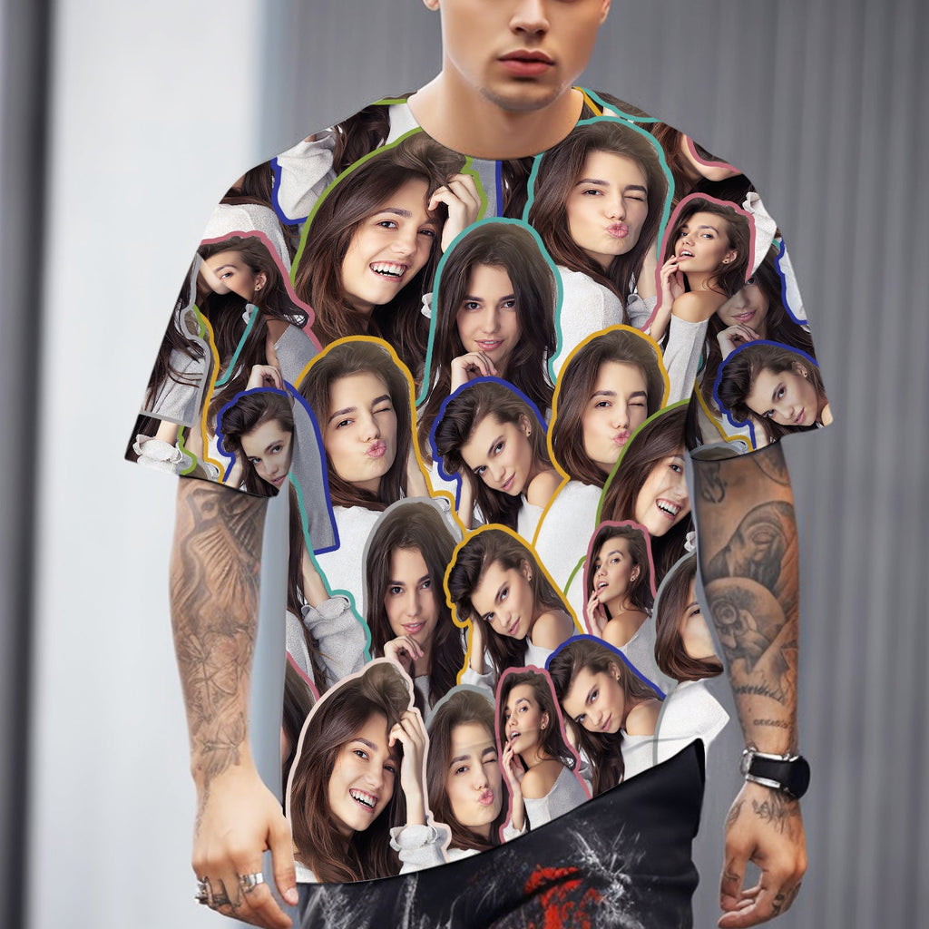 Custom Photo All Over Print Tee 5 photos Print Unisex T-shirt Gift