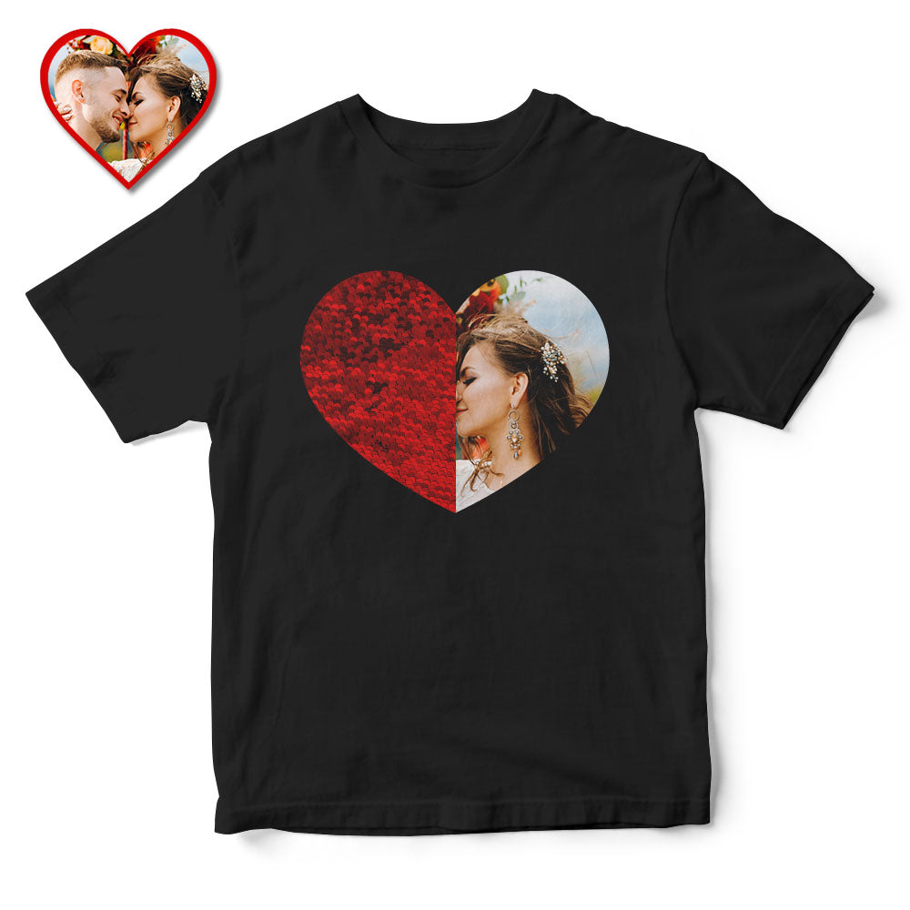 Custom Sequin T-Shirt Personalized Heart-shaped Photo Sequin T-Shirt Creative Gift
