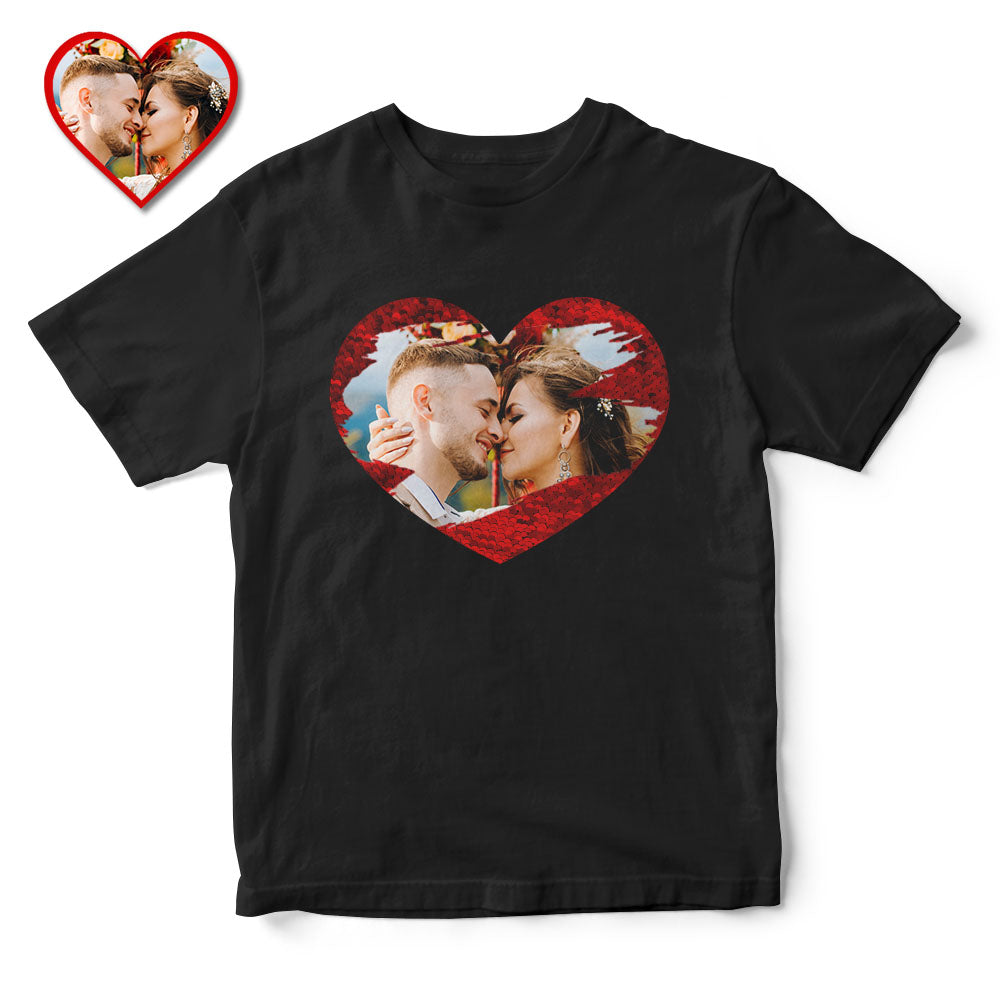 Custom Sequin T-Shirt Personalized Heart-shaped Photo Sequin T-Shirt Creative Gift
