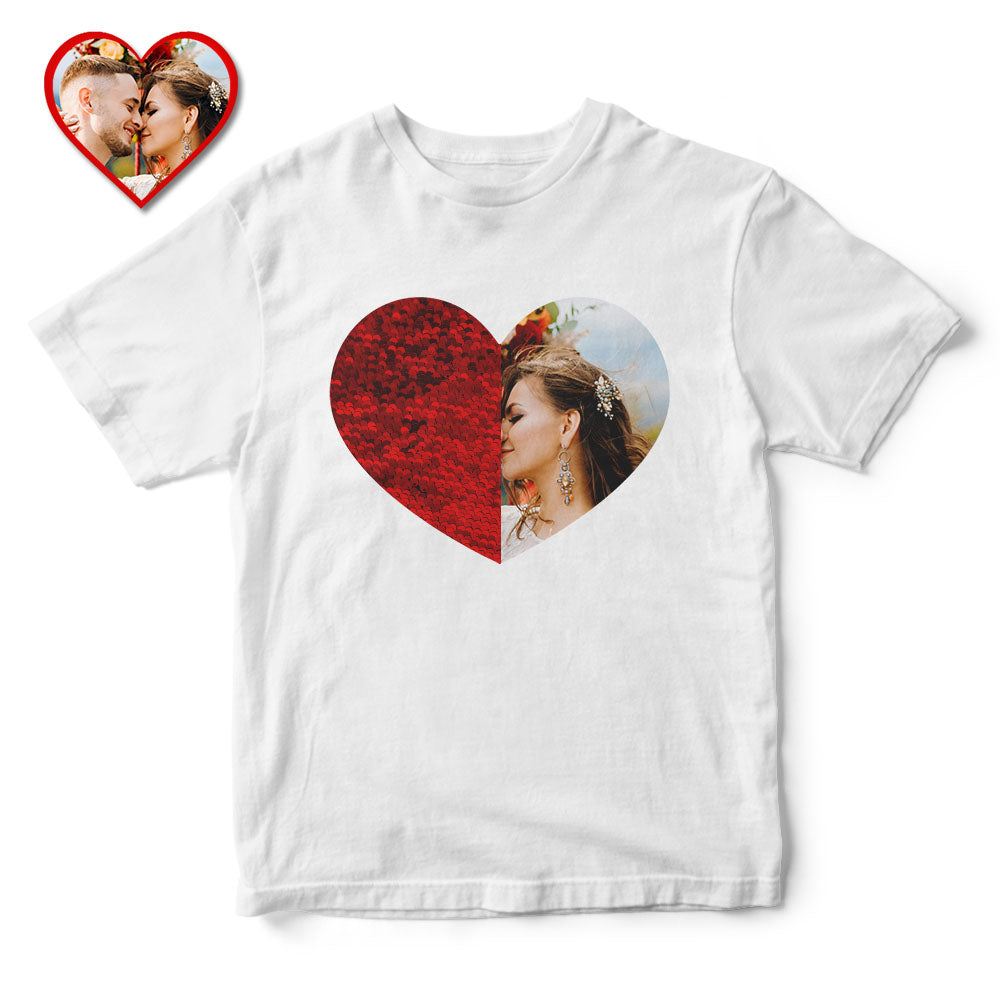Custom Sequin T-Shirt Personalized Heart-shaped Photo Sequin T-Shirt Creative Gift