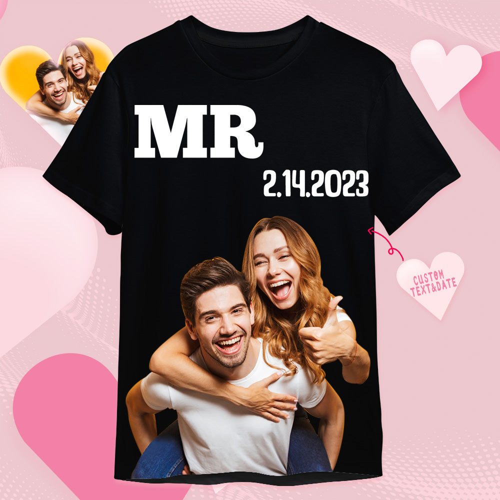 Custom Photo Printed T-shirt Personalized Picture Anniversary On Shirt Gifts For Husband