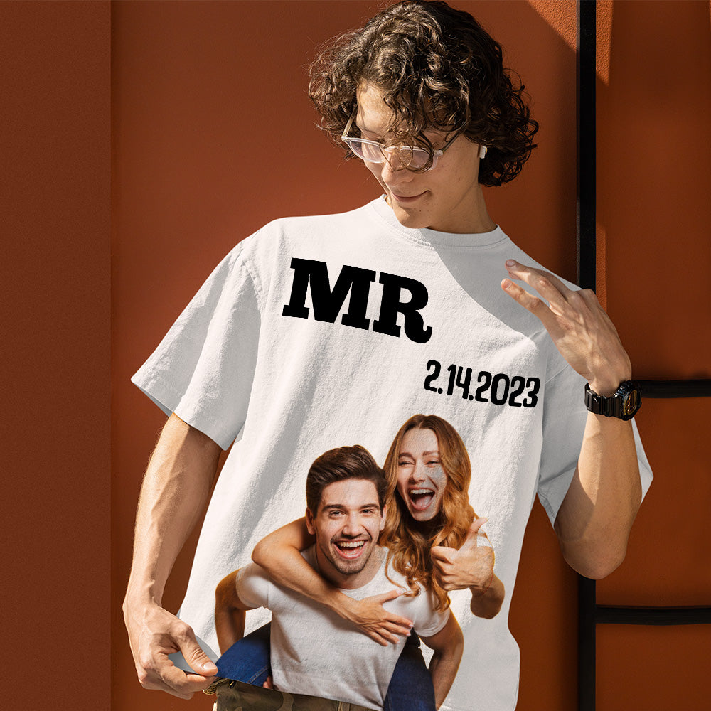 Custom Photo Printed T-shirt Personalized Picture Anniversary On Shirt Gifts For Husband
