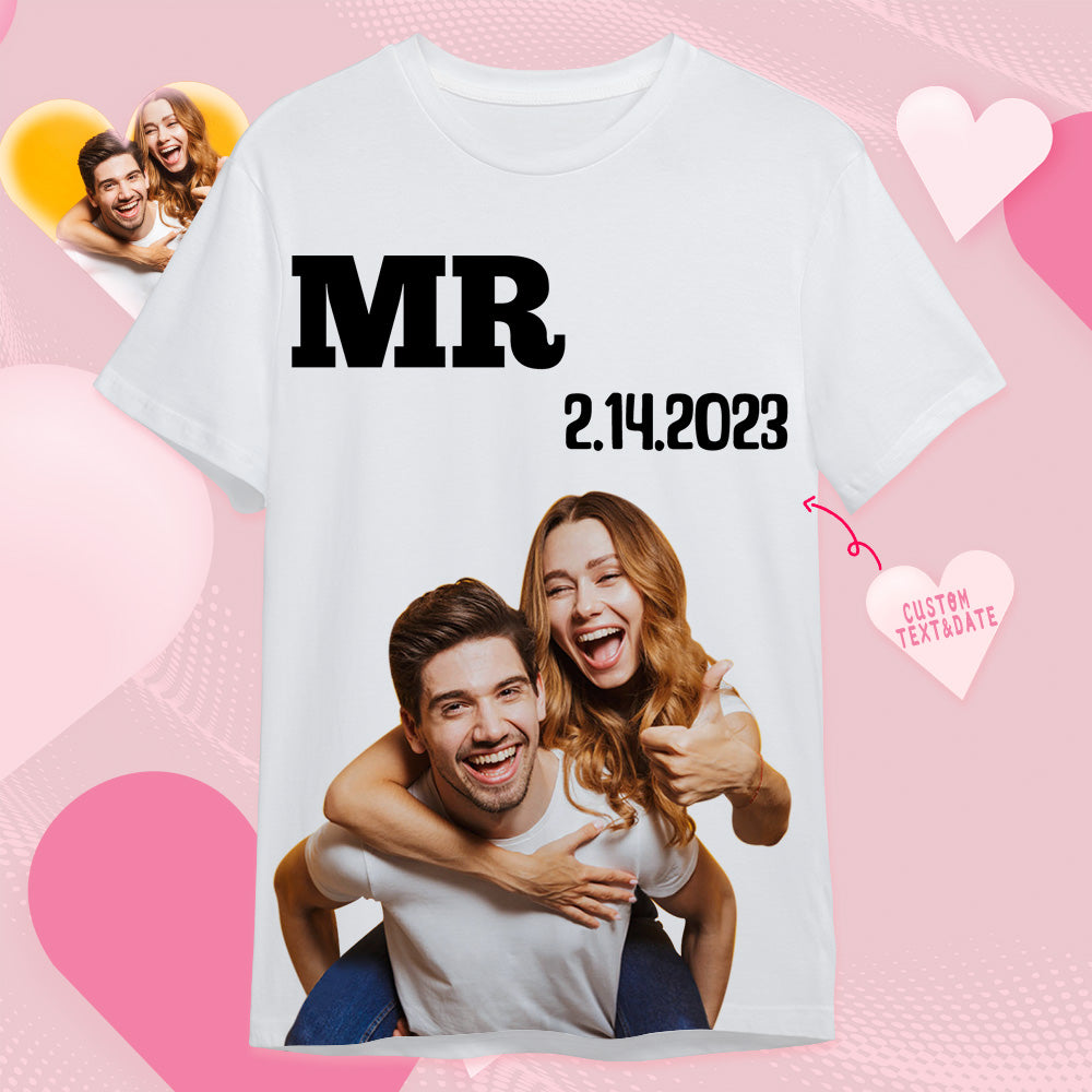 Custom Photo Printed T-shirt Personalized Picture Anniversary On Shirt Gifts For Husband
