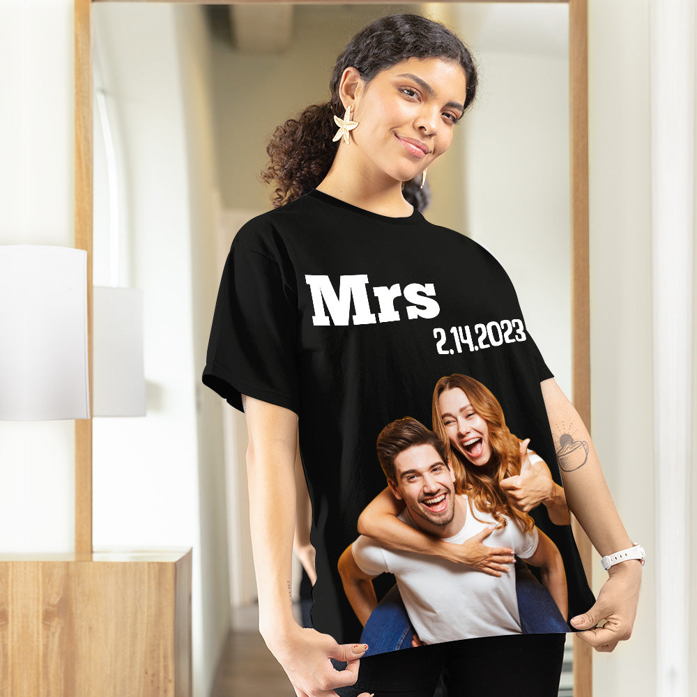 Custom Photo Printed T-shirt Personalized Picture Anniversary On Shirt Gifts For Wife