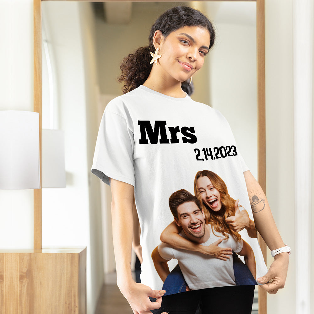 Custom Photo Printed T-shirt Personalized Picture Anniversary On Shirt Gifts For Wife