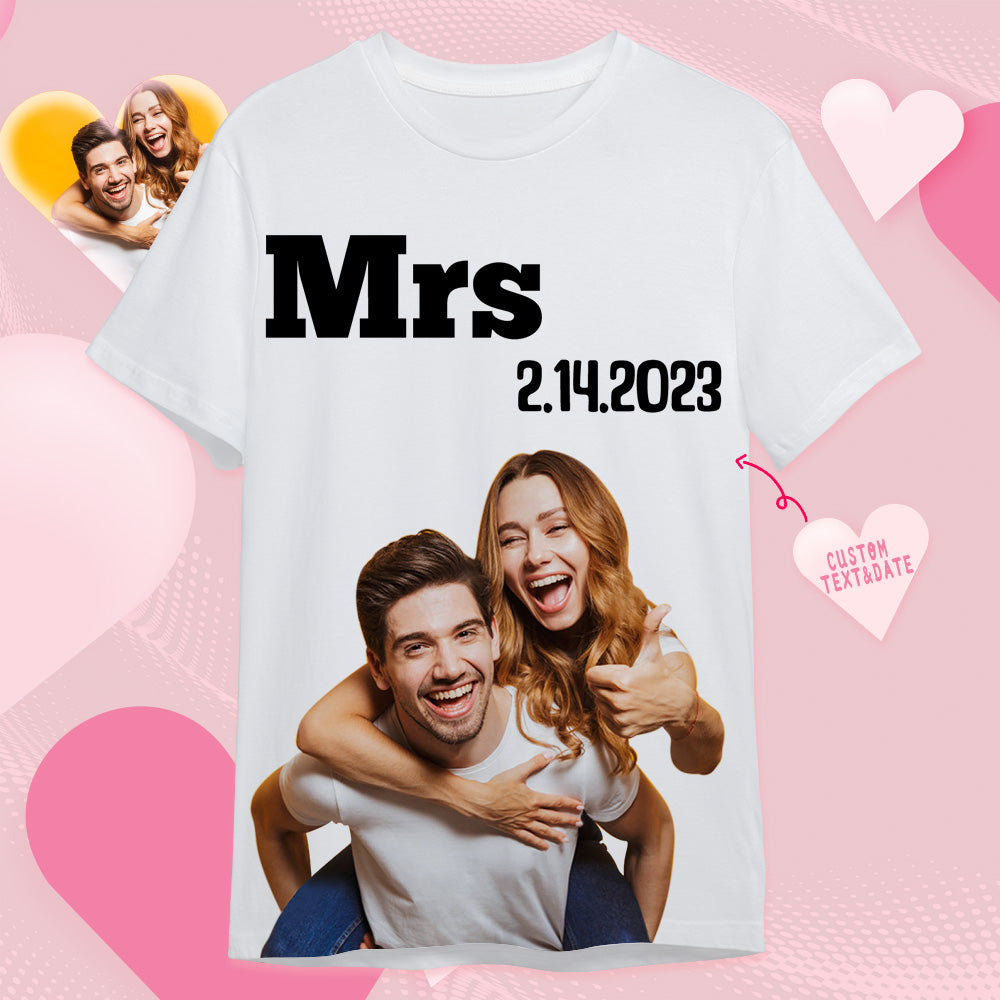 Custom Photo Printed T-shirt Personalized Picture Anniversary On Shirt Gifts For Wife