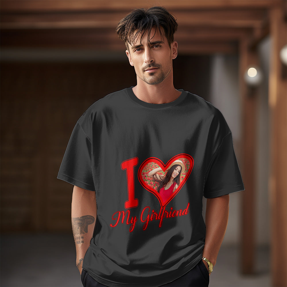 Custom Photo Printed T-Shirt Personalized Photo On Shirt Gifts - I Love My Girlfriend