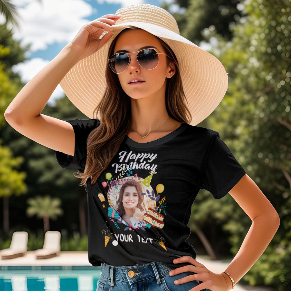 Custom Photo Printed T-Shirt Personalized Photo and Text On Shirt Gift For Friend- Happy Birthday