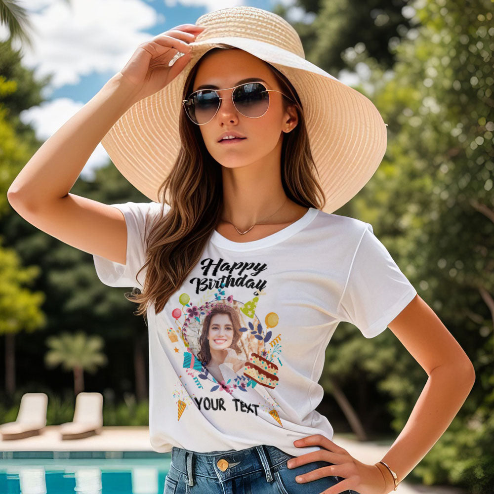 Custom Photo Printed T-Shirt Personalized Photo and Text On Shirt Gift For Friend- Happy Birthday
