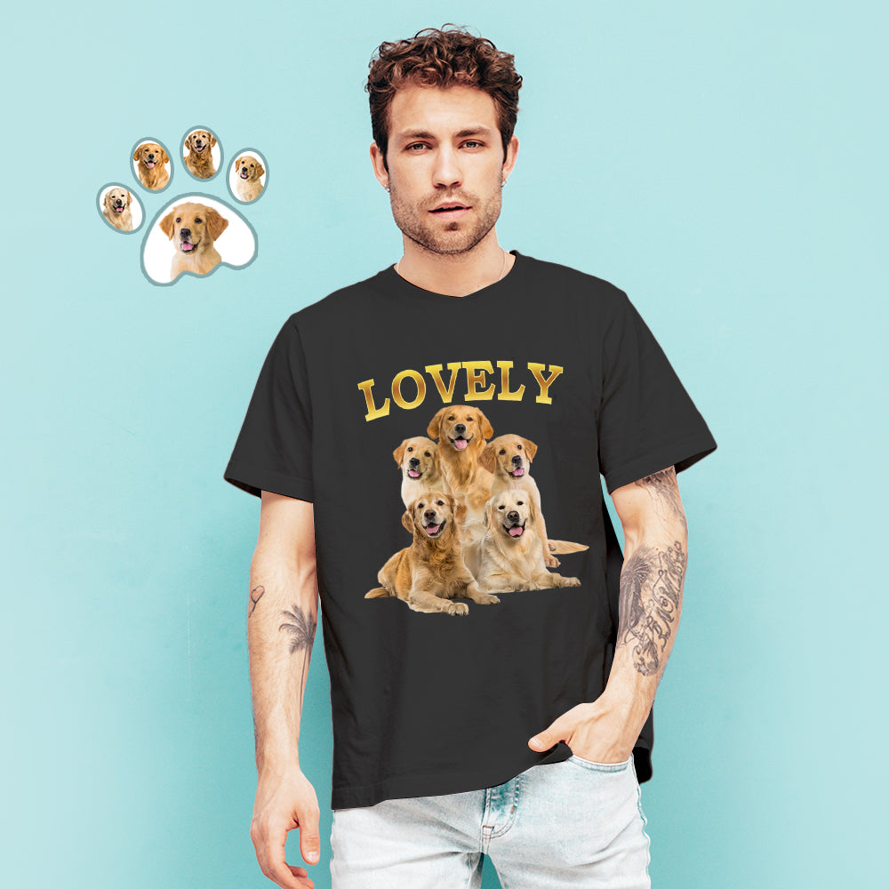 Custom Photo Printed T-Shirt Personalized Five Pet Photos On Unisex Shirt Gifts For Him