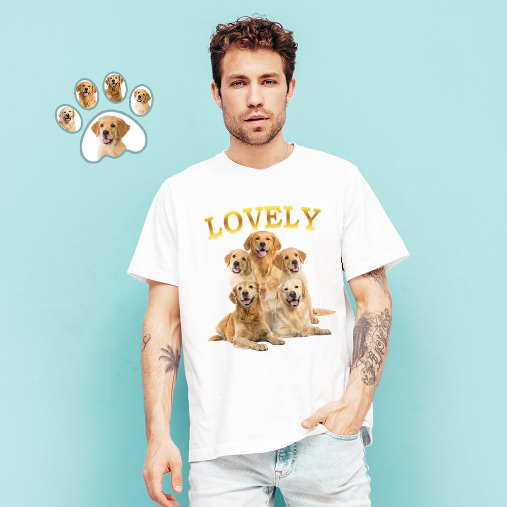 Custom Photo Printed T-Shirt Personalized Five Pet Photos On Unisex Shirt Gifts For Him