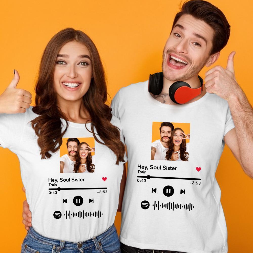 Custom Scannable Spotify Code Album Cover Cotton T-Shirt Grey