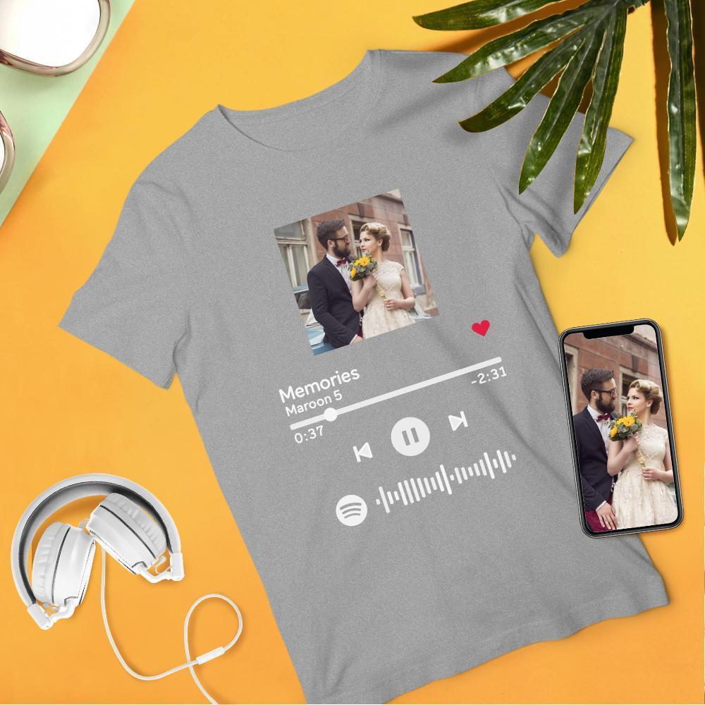 Custom Scannable Spotify Code Album Cover Cotton T-Shirt Grey