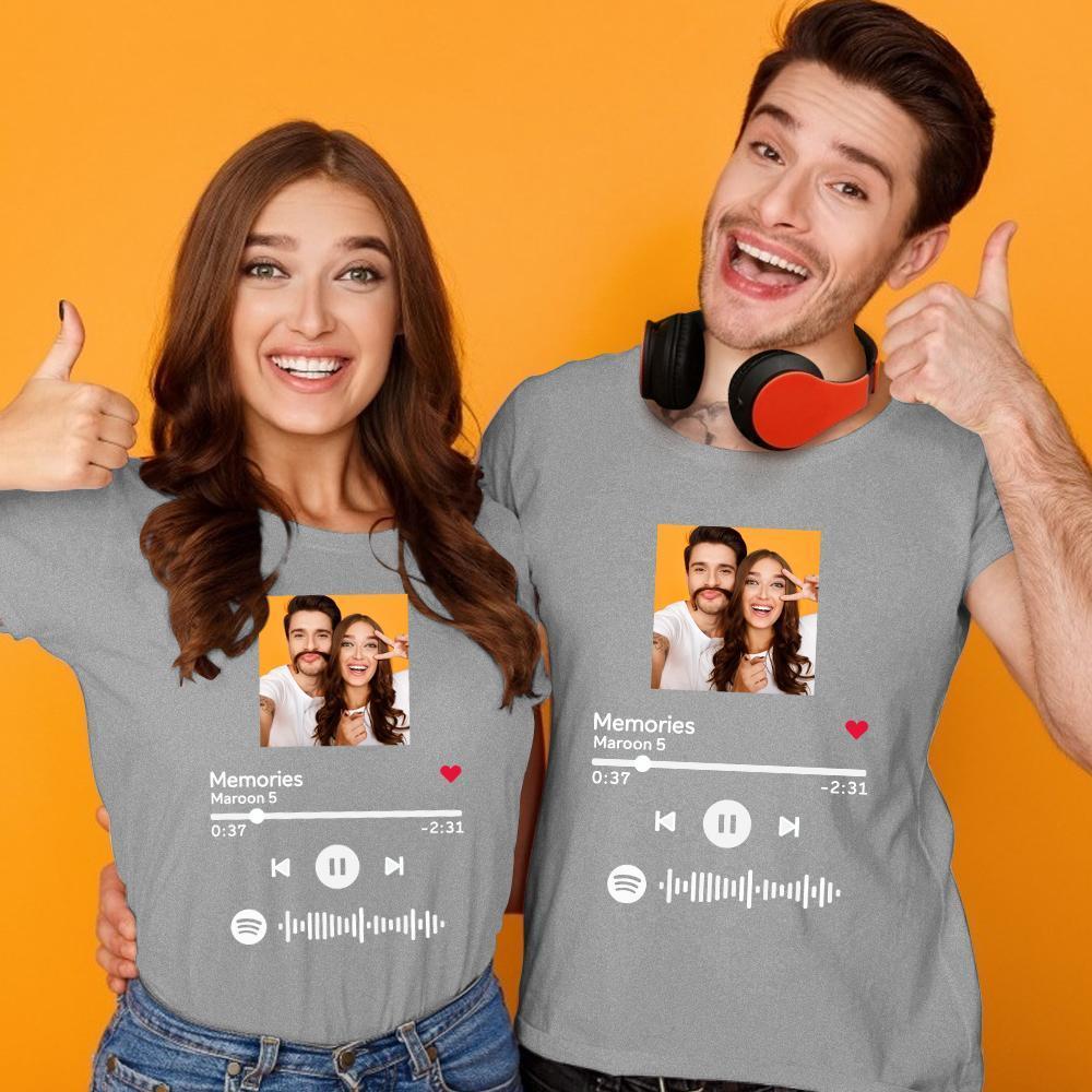 Custom Scannable Spotify Code Album Cover Cotton T-Shirt Grey