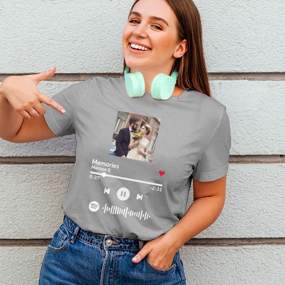 Custom Scannable Spotify Code Album Cover Cotton T-Shirt Grey