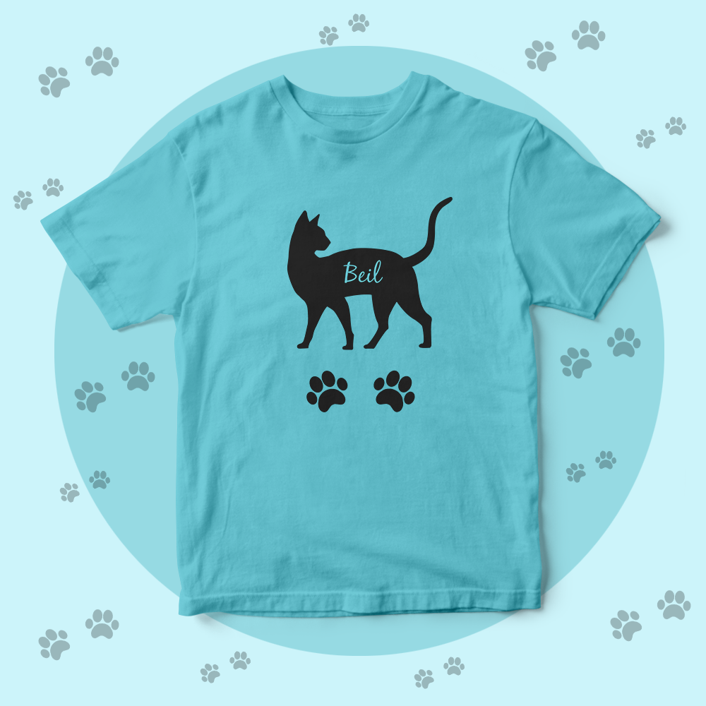 Custom Name Blue Shirt Men's Cotton T-shirt Love You Cat