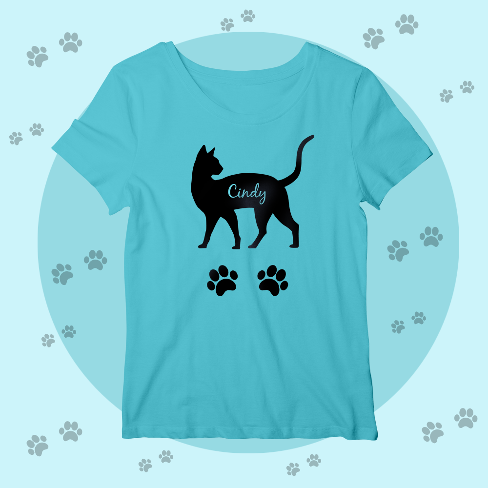 Custom Name Colorful Shirt Women's Cotton T-shirt Love You Cat