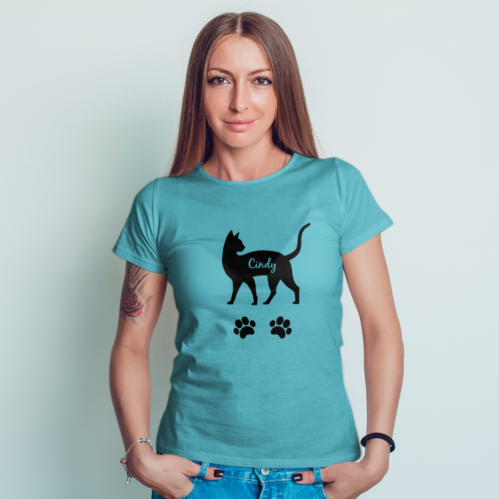 Custom Name Colorful Shirt Women's Cotton T-shirt Love You Cat