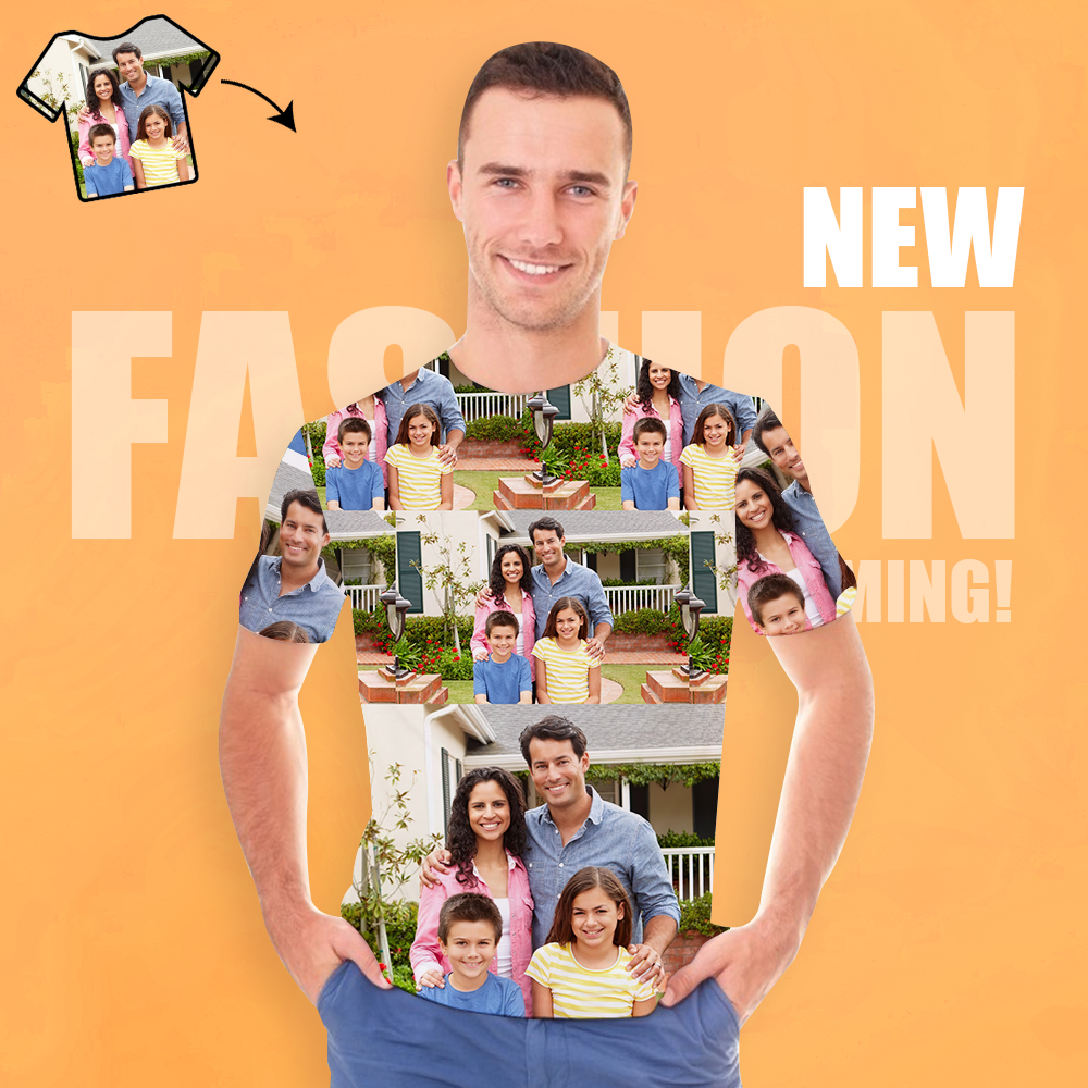 Custom Photo Men's All Over Print Personalized T-shirt Family